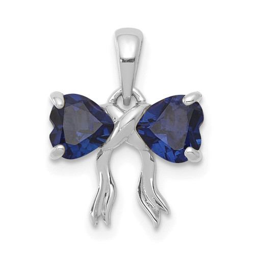 Lex & Lu 14k White Gold Polished Created Sapphire Bow Pendant - Lex & Lu