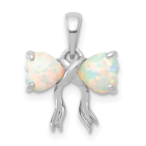 Lex & Lu 14k White Gold Polished Created Opal Bow Pendant - Lex & Lu