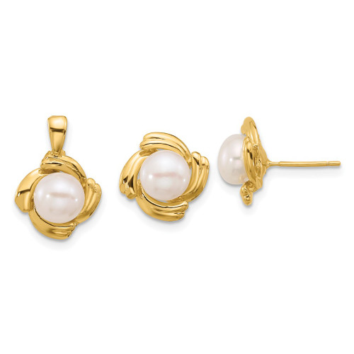 Lex & Lu 14k Yellow Gold 6-7mm White Button FWC Pearl Earrings and Pendant Set - Lex & Lu