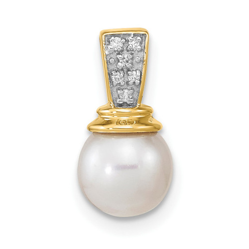 Lex & Lu 14K Gold w/Diamond & Freshwater Cultured Pearl Polished Pendant - Lex & Lu