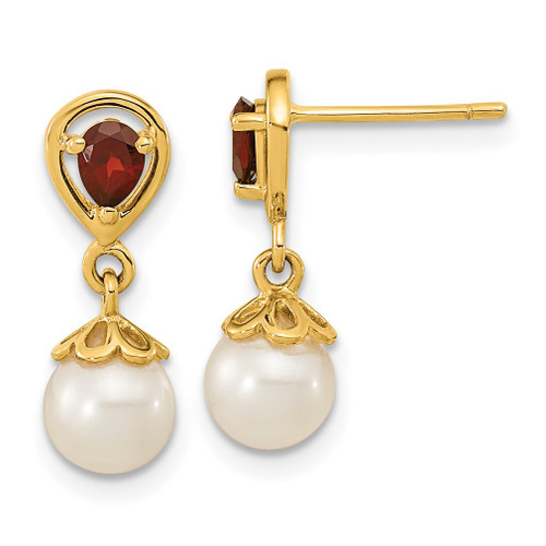 Lex & Lu 14K Gold w/Mozambique Garnet & FWC Pearl Post Dangle Earrings - Lex & Lu