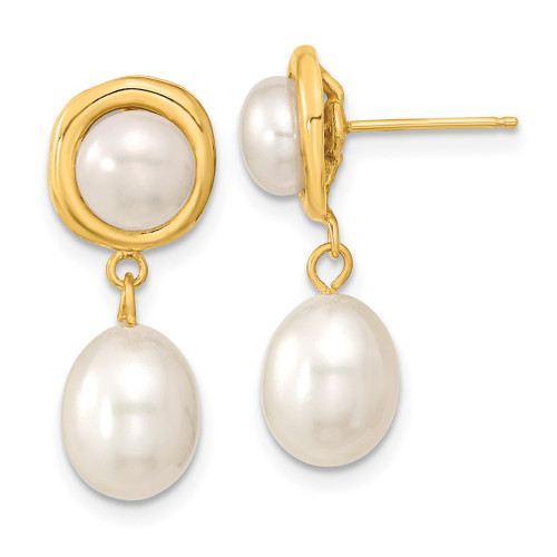 Lex & Lu 14k Yellow Gold 5-7mm White Rice FWC Pearl Post Earrings - Lex & Lu