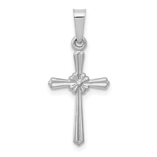 Lex & Lu 14k White Gold Polished Center Flower Cross Pendant - Lex & Lu