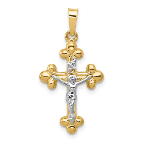 Lex & Lu 14k Two-tone Gold Polished Budded INRI Crucifix Pendant - Lex & Lu