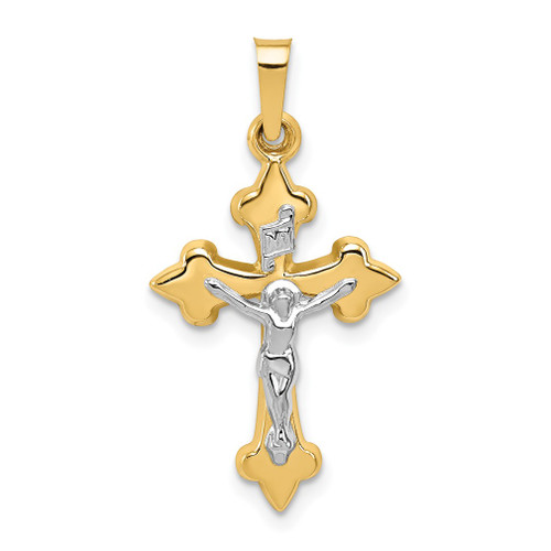 Lex & Lu 14k Two-tone Gold Polished Fleur de Lis INRI Crucifix Pendant LAL120269 - Lex & Lu