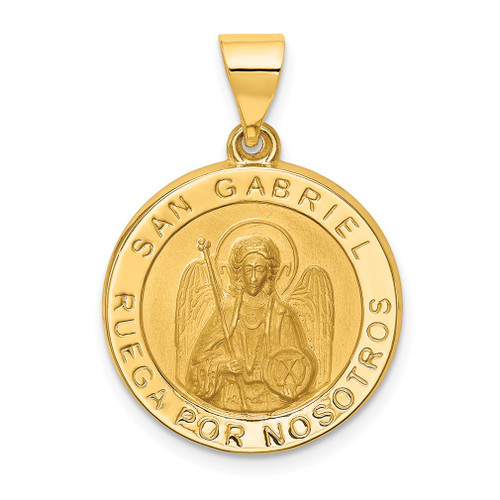 Lex & Lu 14k Yellow Gold & Satin Hollow Spanish St. Gabriel Medal Pendant - Lex & Lu