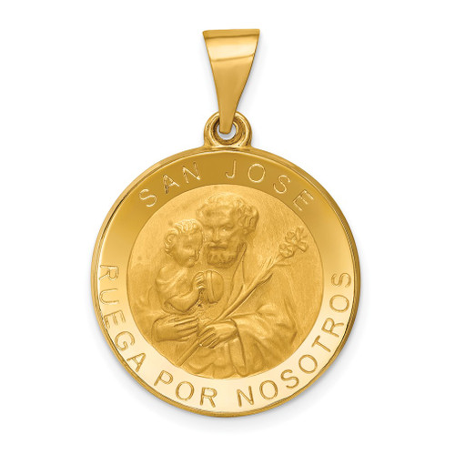 Lex & Lu 14k Yellow Gold & Satin Hollow Spanish St. Joseph Medal Pendant - Lex & Lu