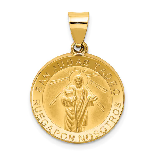 Lex & Lu 14k Yellow Gold & Satin Hollow Spanish St. Jude Thaddeus Medal Pendant - Lex & Lu