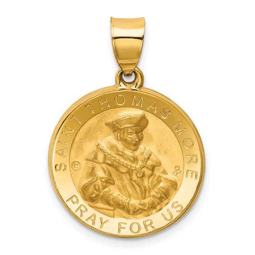 Lex & Lu 14k Yellow Gold Polished & Satin St. Thomas More Hollow Medal Pendant - Lex & Lu