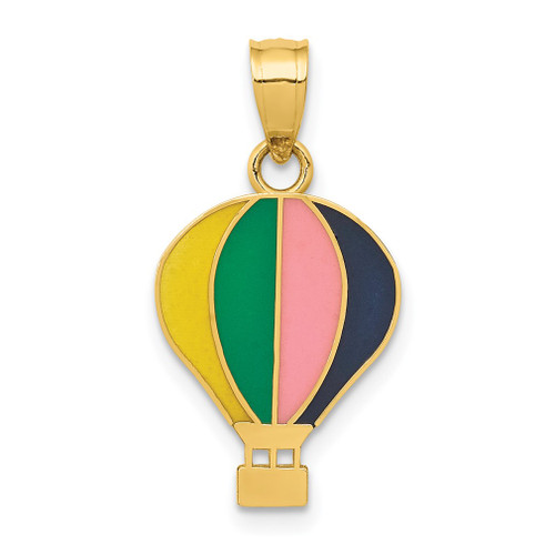 Lex & Lu 14k Yellow Gold Enameled Yellow/Green/Pink/Black Hot Air Balloon - Lex & Lu