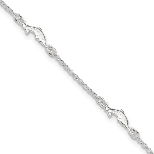 Lex & Lu Sterling Silver Polished Dolphin Anklet 9'' LAL12211 - Lex & Lu