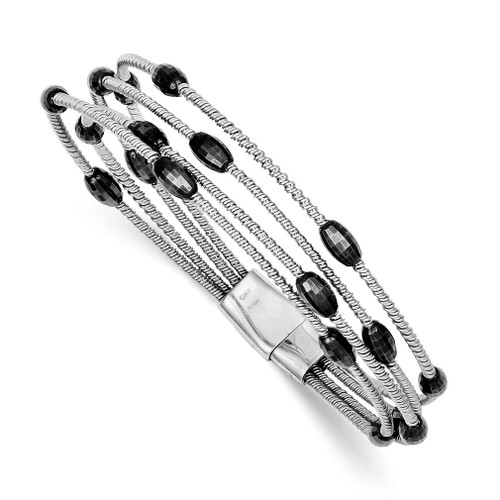 Lex & Lu Sterling Silver Ruthenium-plated Bead Slide Clasp Bracelet 7.5'' - Lex & Lu