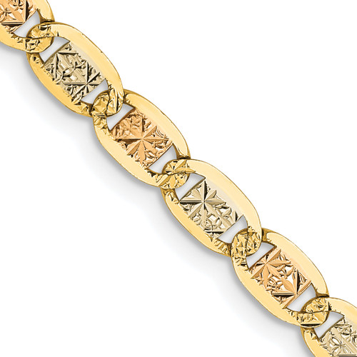 Lex & Lu 14k Yellow Gold 3.8mm Tri-color Pave Chain Bracelet or Necklace - Lex & Lu