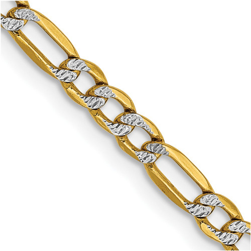 Lex & Lu 14k Yellow Gold w/Rhodium 3.2mm Semi-solid Pave Figaro Chain Bracelet or Necklace - Lex & Lu