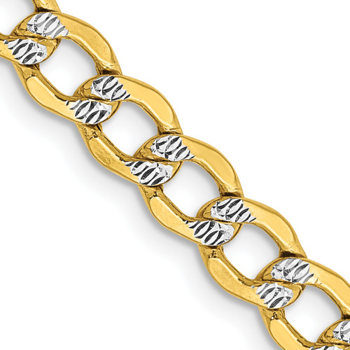 Lex & Lu 14k Yellow Gold w/Rhodium 5.2mm Semi-solid Pave Curb Chain Bracelet or Necklace - Lex & Lu