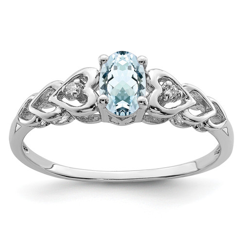 Lex & Lu Sterling Silver Aquamarine & Diamond Ring LAL123663 - Lex & Lu