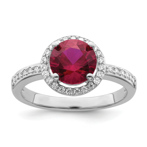 Lex & Lu Sterling Silver & CZ Brilliant Embers Red Corundum Polished Ring - Lex & Lu