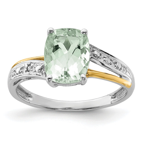 Lex & Lu Sterling Silver & 14K Green Quartz and Diamond Ring - Lex & Lu