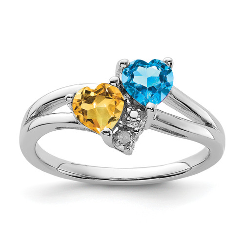 Lex & Lu Sterling Silver Blue Topaz & Citrine Diamond Ring - Lex & Lu