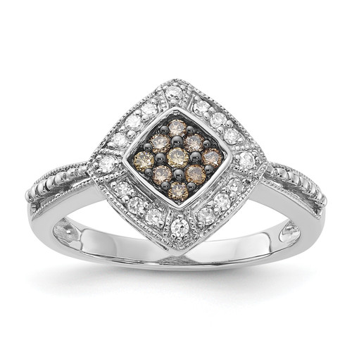 Lex & Lu Sterling Silver Champagne Diamond & Small D/S Ring - Lex & Lu