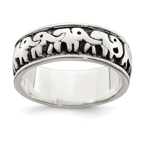 Lex & Lu Sterling Silver Polished and Antiqued Elephants Ring - Lex & Lu