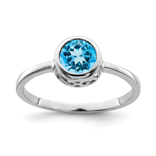 Lex & Lu Sterling Silver Polished Blue Topaz Round Ring - Lex & Lu