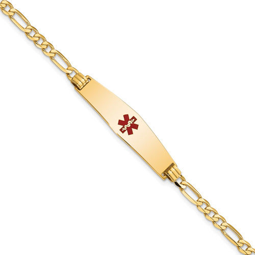 Lex & Lu 14k Yellow Gold Medical Soft D/S Flat Figaro Link ID Bracelet LAL125687 - Lex & Lu