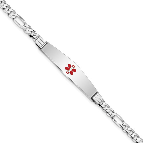 Lex & Lu 14k White Gold Medical Soft D/S Figaro Link ID Bracelet LAL125799 - Lex & Lu