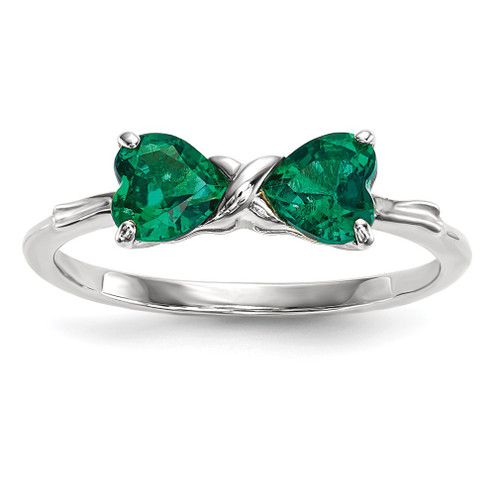 Lex & Lu 14k White Gold Polished Created Emerald Bow Ring Size 7 - Lex & Lu