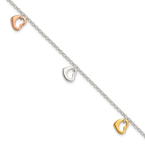 Lex & Lu Sterling Silver Polished & Flash Gold-plated Heart Bracelet 7.5'' - Lex & Lu