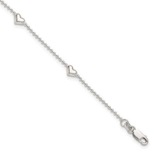 Lex & Lu Sterling Silver Dangling Heart Anklet 10'' - Lex & Lu