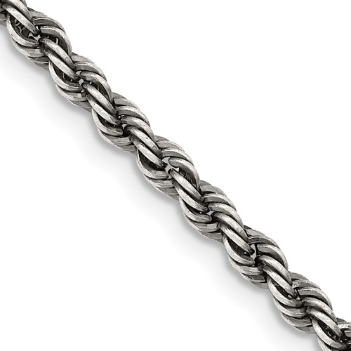 Lex & Lu Sterling Silver Ruthenium 3mm Rope Chain Necklace - Lex & Lu