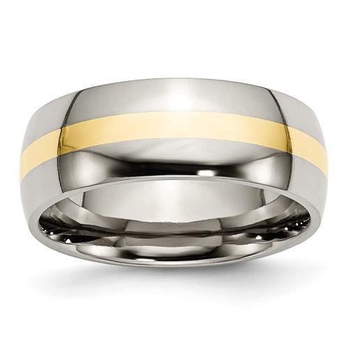 Lex & Lu Titanium 14k Yellow Gold Inlay 8mm Polished Band - Lex & Lu