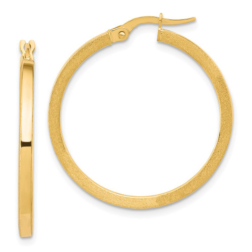 Lex & Lu 10k Yellow Gold Brushed & Polished Round Hoop Earrings - Lex & Lu