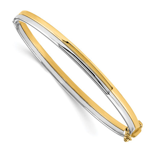 Lex & Lu 14k Yellow Gold w/Rhodium Polished Hinged Bangle Bracelet - Lex & Lu