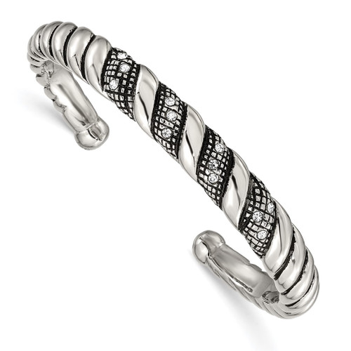 Lex & Lu Chisel Stainless Steel Crystal Antiqued Cuff Bangle Bracelet - Lex & Lu