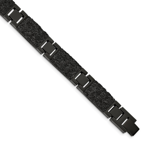 Lex & Lu Chisel Stainless Steel Black IP plated Wire Inlay 8.5'' Bracelet - Lex & Lu
