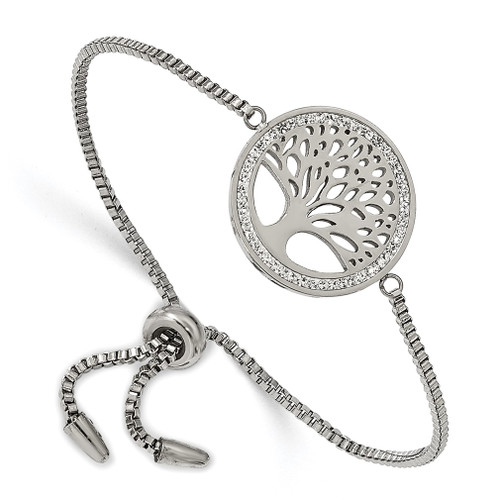 Lex & Lu Chisel Stainless Steel w/Preciosa Crystal Tree Adjustable Bracelet - Lex & Lu