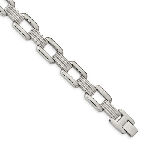 Lex & Lu Chisel Stainless Steel Polished Square Open Link 8.5'' Bracelet - Lex & Lu