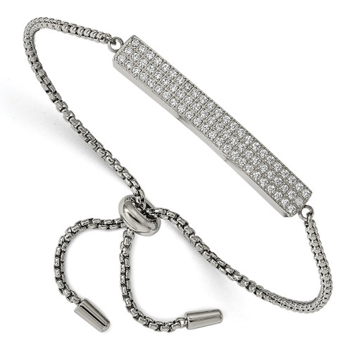 Lex & Lu Chisel Stainless Steel Polished w/CZ Adjustable Bracelet LAL151107 - Lex & Lu