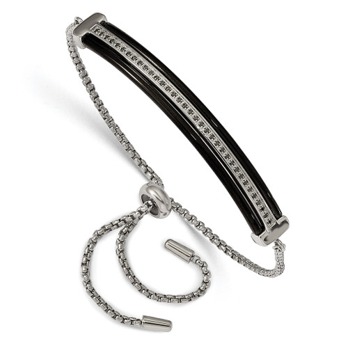 Lex & Lu Chisel Stainless Steel Black Plated w/Black CZ Adjustable Bracelet - Lex & Lu