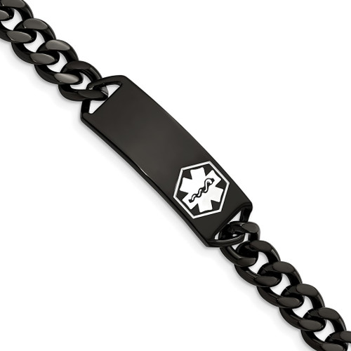 Lex & Lu Chisel Stainless Steel Black IP w/White Enamel 8'' Medical ID Bracelet - Lex & Lu