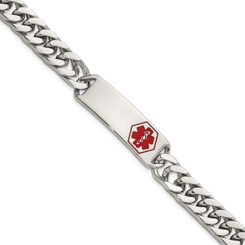 Lex & Lu Chisel Stainless Steel w/Red Enamel 8.5'' Medical ID Bracelet LAL151136 - Lex & Lu