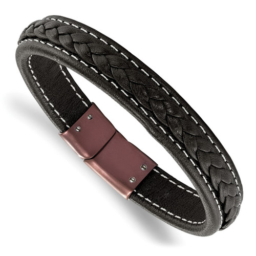 Lex & Lu Chisel Stainless Steel Brown Plated Genuine Leather 8.25'' Bracelet - Lex & Lu