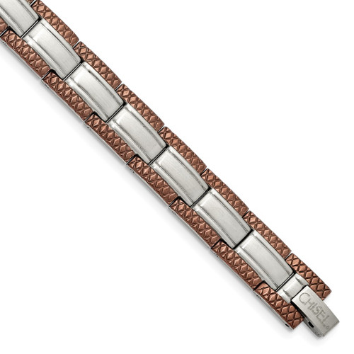 Lex & Lu Chisel Stainless Steel Brown Plated 8.75'' Bracelet - Lex & Lu