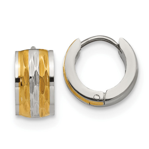 Lex & Lu Chisel Stainless Steel Yellow Plated Hinged Hoop Earrings - Lex & Lu