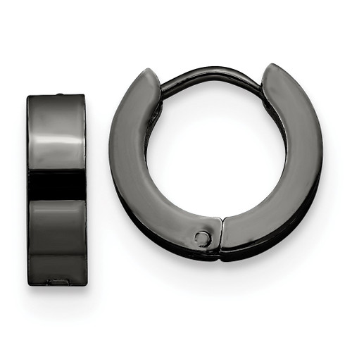 Lex & Lu Chisel Stainless Steel Black Plated Hinged Hoop Earrings LAL151392 - Lex & Lu