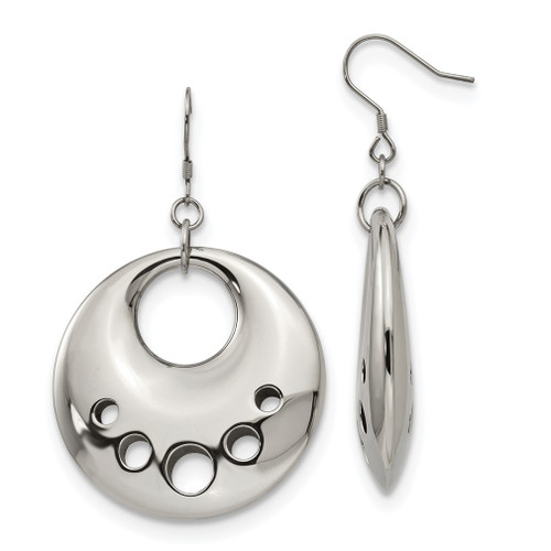 Lex & Lu Chisel Stainless Steel Polished Circle Cut Out Dangle Earrings - Lex & Lu