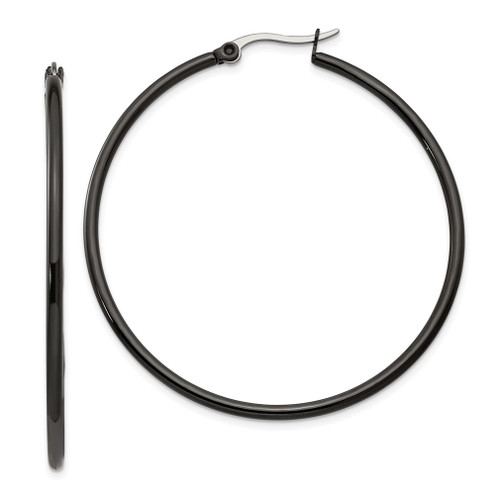 Lex & Lu Chisel Stainless Steel Black IP plated 48mm Hoop Earrings - Lex & Lu