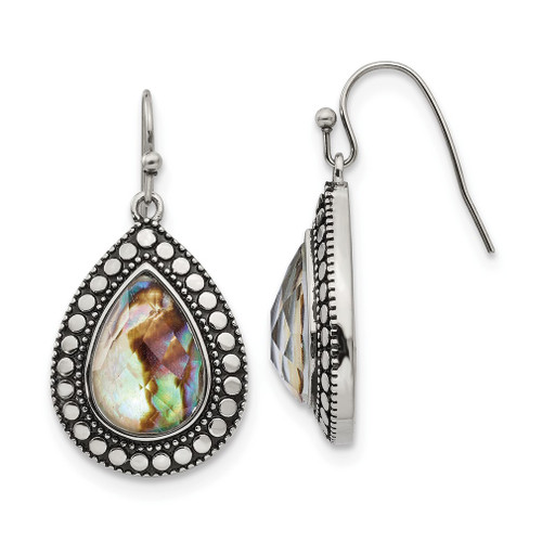 Lex & Lu Chisel Stainless Steel Synthetic Abalone Polished/Antiqued Earrings - Lex & Lu